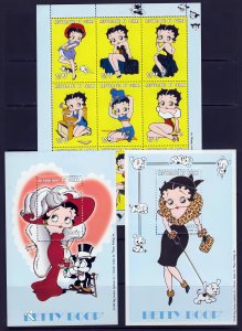Chad 1999 Sc#815/817  BETTY BOOP - CAT AND DOG Sheetlet (9) + 2  S/S  MNH
