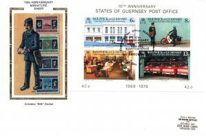 FIRST DAY COVER GUERNSEY 10th ANNIVERSARY POST OFFICE COLORANO SILK CACHET 1979