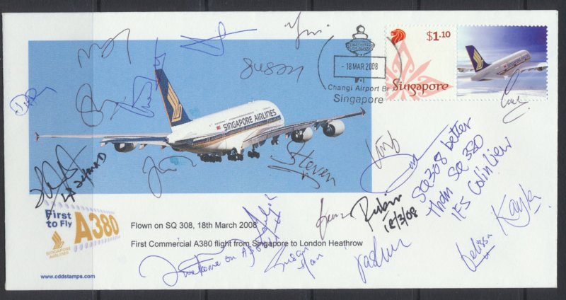 Aviation – Singapore Airlines FFC Inaugural A380  SIN - LHR 2008 see scans 