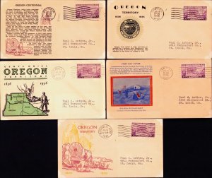 5 Different Cachets & Cities #783 FDC Oregon Territory 1936 No Washington DC