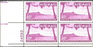 Hawaii Diamond Head Airmail Plate Block of 4 80 Cent Mint Stamps Scott C46