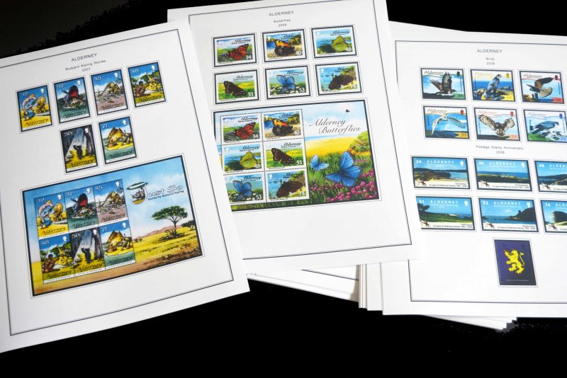 COLOR PRINTED ALDERNEY 1983-2018 STAMP ALBUM PAGES (80 illustrated pages)