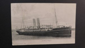 1908 Ship Postcard Cover From Southampton England RMS Tagus