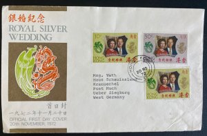 1972 Hong Kong First Day Cover FDC To Germany Royal Silver Wedding Queen Elizabe