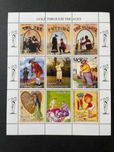 (SD) TURKMENISTAN 1999 : GOLF SPORT TROUGH THE AGES - MNH VF SHEET OF 9