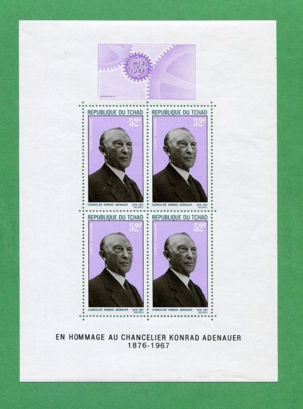 1968 Chad Air Mail Stamp Souvenir Sheet #C42a Mint Chancelier Konrad Adenauer