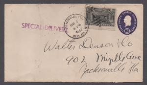 **US 20th Cent Cover, SC# E19 on U534a, Jacksonvlle, FL, 3/3/52, 3 #839 on Back