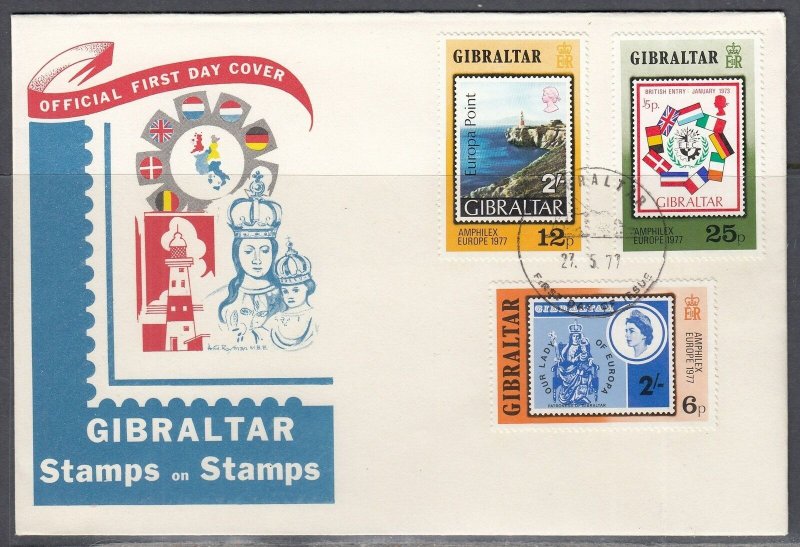 Gibraltar Scott 356-8 FDC - Stamps on Stamps