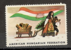 HUNGARY - POSTER STAMP - AMERICAN HUNGARIAN FEDERATION - FLAG - 1956.