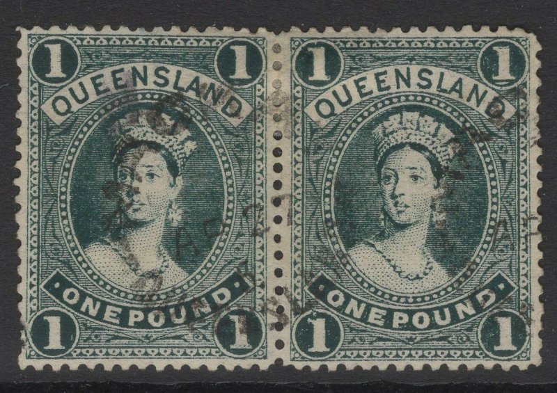 QUEENSLAND SG274 1906 £1 DEEP GREEN USED PAIR