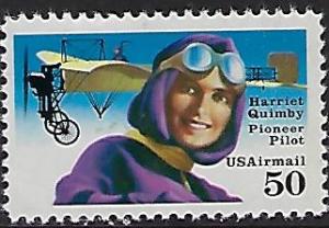 C128 Catalog # Airmail Stamp Harriet Quimby Pioneer Aviation Pilot 50 Cent FV