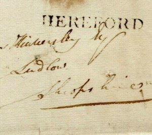 GB Herefords Cover *HEREFORD* Straight-Line Handstamp Salop Ludlow EL 1797 MZ178 