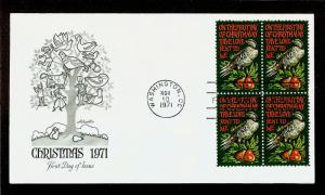 FIRST DAY COVER #1445 Christmas Seasonal Block of 4 8c ARTMASTER FDC 1971