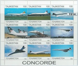 M1914 - TAJIKISTAN, 1999 MINIATURE SHEET: Concords, Aviation, Airplanes