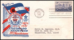 US 1001 Colorado Statehood Cachet Craft Staehle Typed FDC