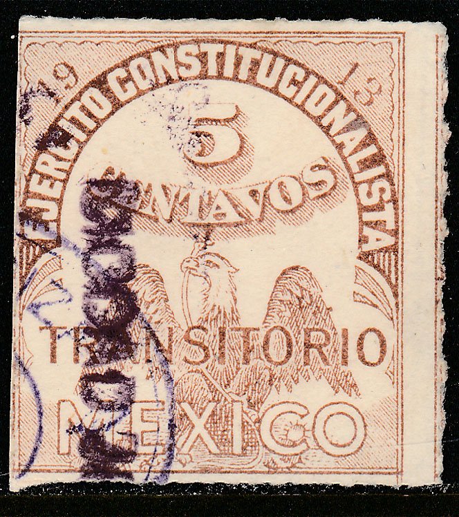 MEXICO RV21B, 5¢ REVENUE EJERCITO REVOLUTIONARY ISSUE NO CUPON. USED F.(1003)