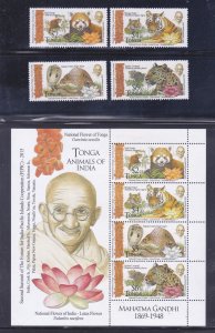 Tonga 1284-1287a MNH 2016 Mahatma Gandhi Animals of India w/Souvenir Sheet VF