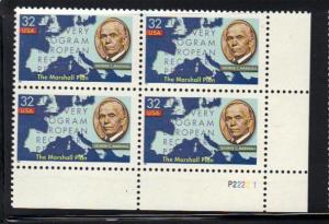 #3141 MNH pb/4 32c George Marshall 1997 Issue