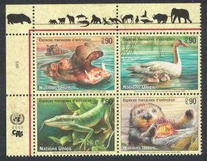 UN Geneva Birds Hippopotamus Swan Monitor Otter Block of 4 SG#G389-92 MI#385-388