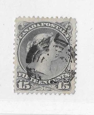 Canada Sc #30 15c grey violet used with segmented cork VF