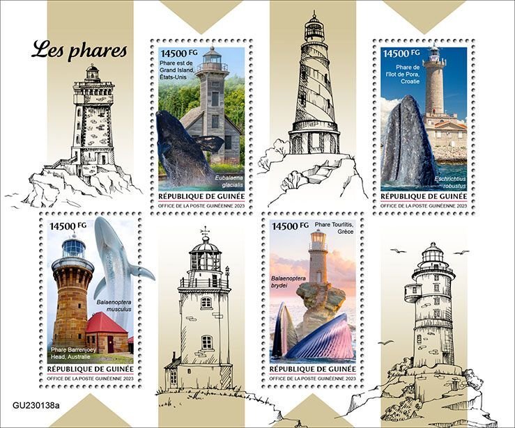 Guinea Guinée 2023 Lighthouses and wales set of 4 stamps in block MNH