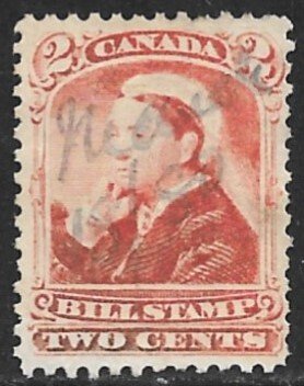 CANADA 1868 QV 2c Orange BILL STAMP REVENUE VDM. FB39 USED