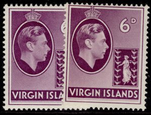 BRITISH VIRGIN ISLANDS GVI SG116 + 116a, 6d PAPER VARIETIES, M MINT. Cat £22.