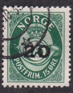 Norway # 329, Surcharged Post Horn Stamp, Used,