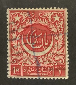 Pakistan 1948 Scott 23a used - 1r, Crescent and Stars