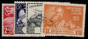 NORTHERN RHODESIA GVI SG50-53, anniversary of UPU set, FINE USED. Cat £11.