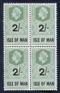 Isle of Man 1961 QEII 2/- on 2/- Revenue Stamp U/M Block of Four 