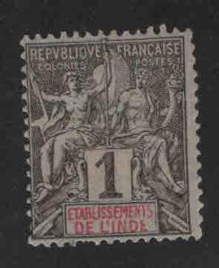 FRENCH INDIA  Scott 1 MH* 1892 Navigation and Commerce stamp