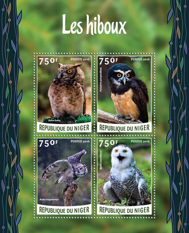 Birds of Prey Owls Stamps Niger 2016 MNH Snowy Owl Eurasian Eagle-Owl 4v M/S