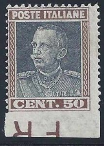 1927 Italy - Kingdom, n. 218i Effige by VEIII. 50 cent., Untoothed Bottom, MNH**