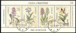Hoja souvenir de Suecia 1982 orquídeas bien usada Michel bloque 10 