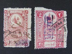 Syria Syrie 2 Ottoman Revenue Stamps Ovpt ADPO