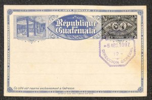 GUATEMALA H&G #9 UNUSED (FAVOR CANCEL) EXPO POSTAL CARD 1897