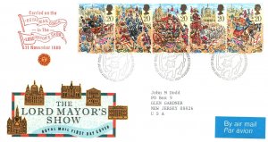 GREAT BRITAIN - THE LORD MAYOR'S SHOW SETENANT STRIP OF 5 ON CACHETED FDC 1989