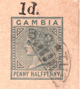 GAMBIA QV Stationery Card DISPLACED *1d* SURCHARGE 1892 Used HALF Cancel*! PJ113