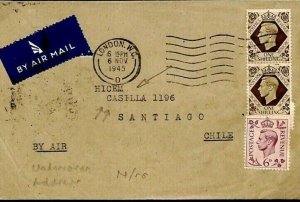 GB Cover JEWISH UNDERCOVER ADDRESS CHILE Post-WW2 London Air Mail 1945 U137a 