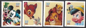 United States #3857-61 37¢ The Art of Disney - Friendship (2004). 4 singles. MNH