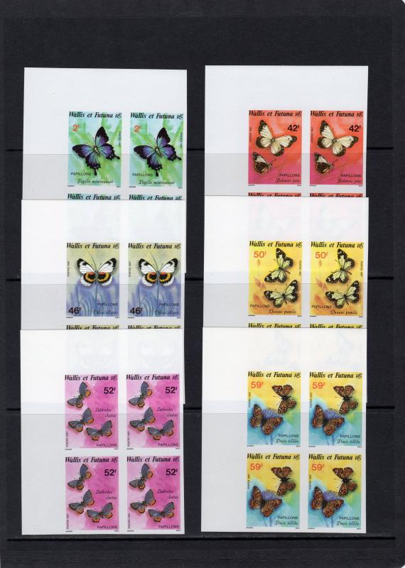 Wallis et Futuna 1987 Butterflies set (6) Block of 4 Imperforated Sc # 347-352