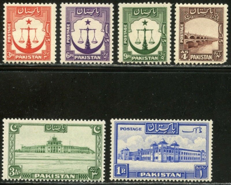 PAKISTAN Sc#24-26, 31, 33, 38 1948 Regular Issue Part Set OG Mint Hinged