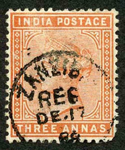 Zanzibar SGZ86 1882-90 India 3a Orange 17 Dec 88 with CDS (type Z6) Used