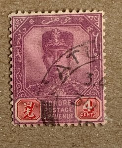 Malaya Johore 1921 4c violet Sultan Ibrahim, used. Scott 106, CV $0.25. SG 108