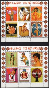 Somaliland 1999 MEL RAMOS POP ART COCA COLA/CIGARETTES 2 Sheetlets of 6 each MNH