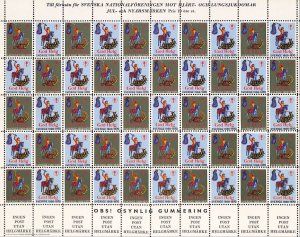 Sweden Poster stamps full sheet Hearth & Lungs TB Tuberculosis seals 1969