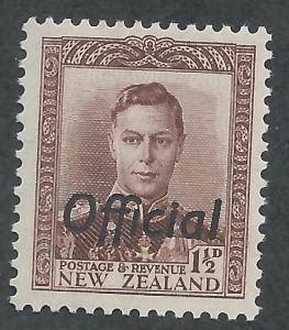 NEW ZEALAND 1938 KGVI OFFICIAL 11/2D PURPLE-BROWN