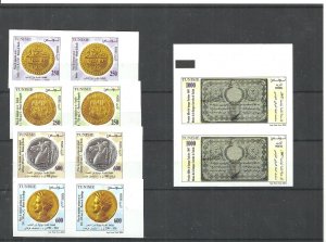 2004- Tunisia- Imperforated pair- Tunisian Ancient currencies-  Complete set 5 v 