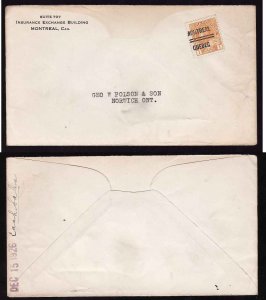 Canada-cover  #11885 - 1c KGV admiral precancel Montreal, Quebec